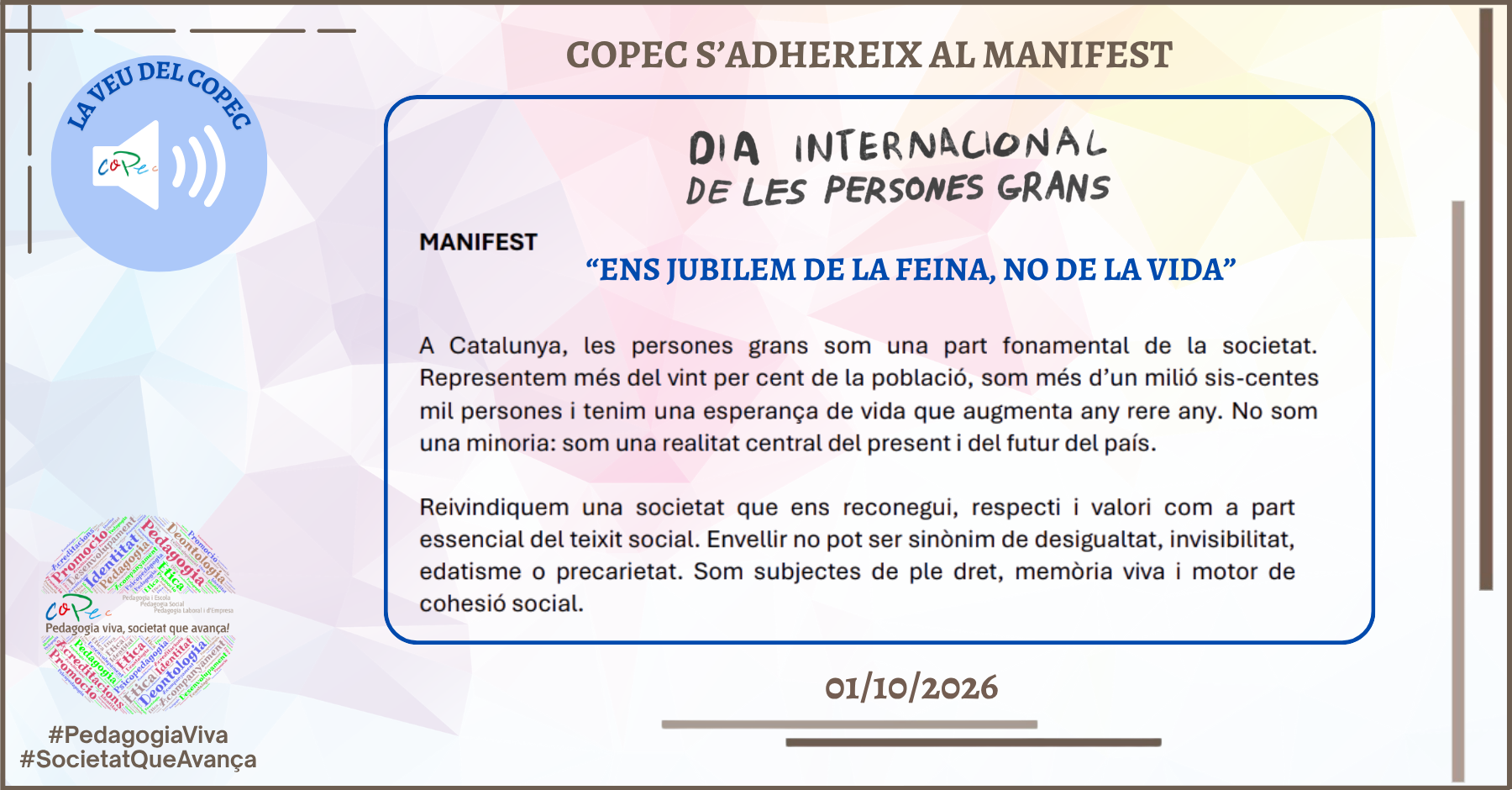 ADHESIÓ AL MANIFEST "ENS JUBILEM DE LA FEINA, NO DE LA VIDA"