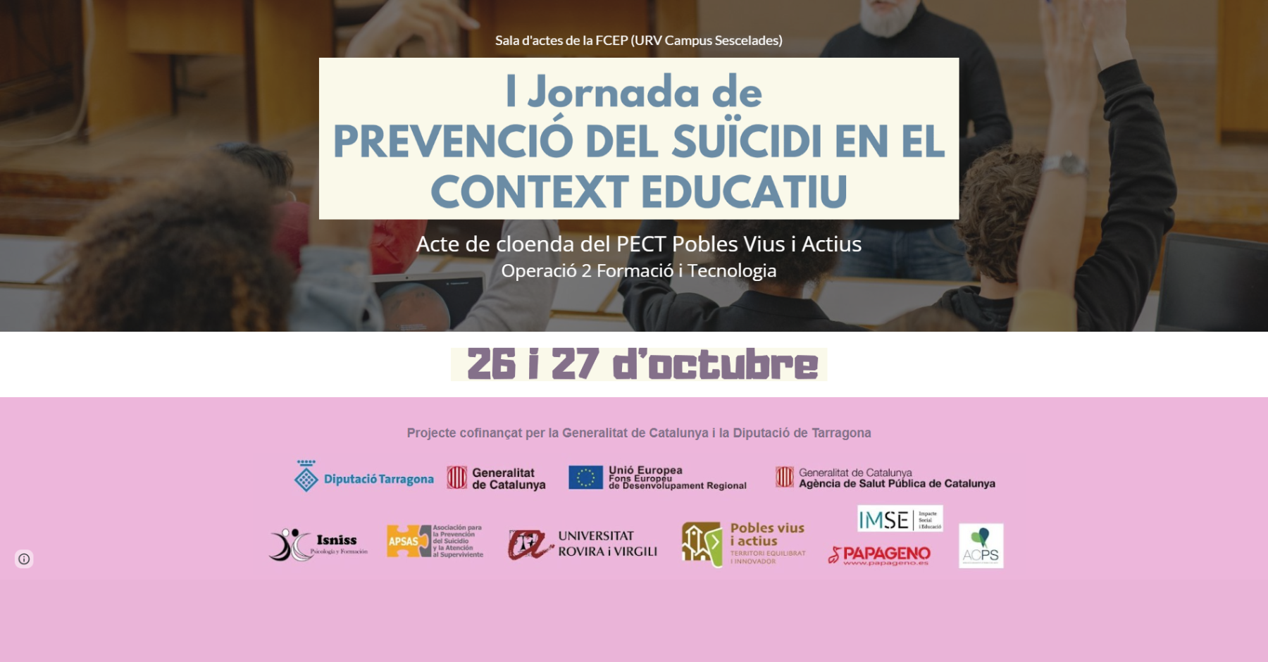 Col·legi Oficial de Pedagogia de Catalunya > agenda > I Jornada de PREVENCIÓ DEL SUÏCIDI EN EL CONTEXT EDUCATIU