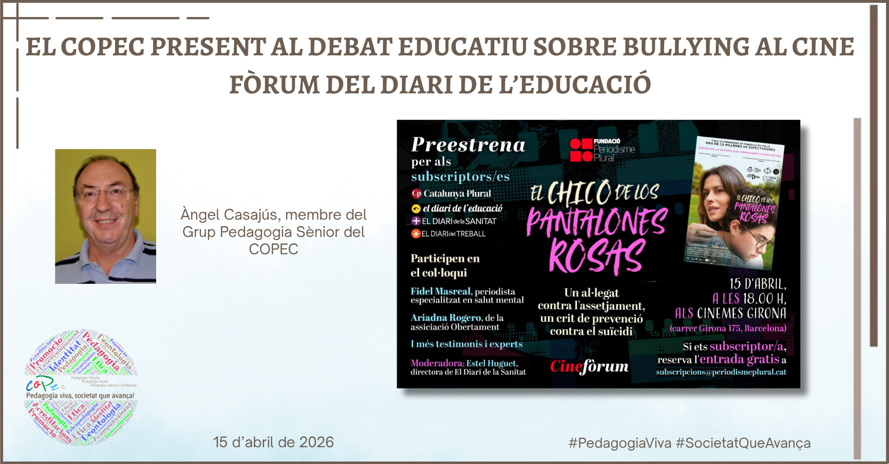 EL COPEC PRESENT AL DEBAT EDUCATIU SOBRE BULLYING AL CINE FÒRUM DEL DIARI DE L’EDUCACIÓ