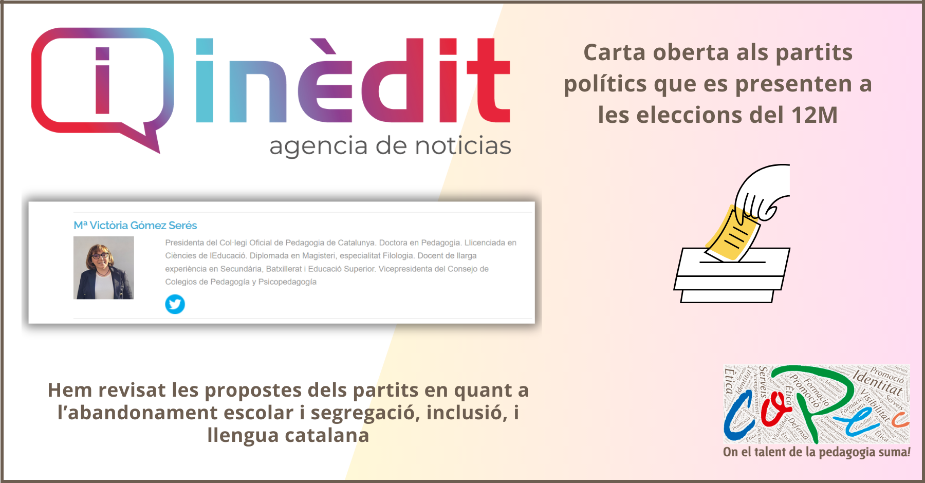 "INSTEM ALS PARTITS POLÍTICS PER APORTAR SOLUCIONS PER L’EDUCACIÓ" - VIQUI GÓMEZ - INEDIT