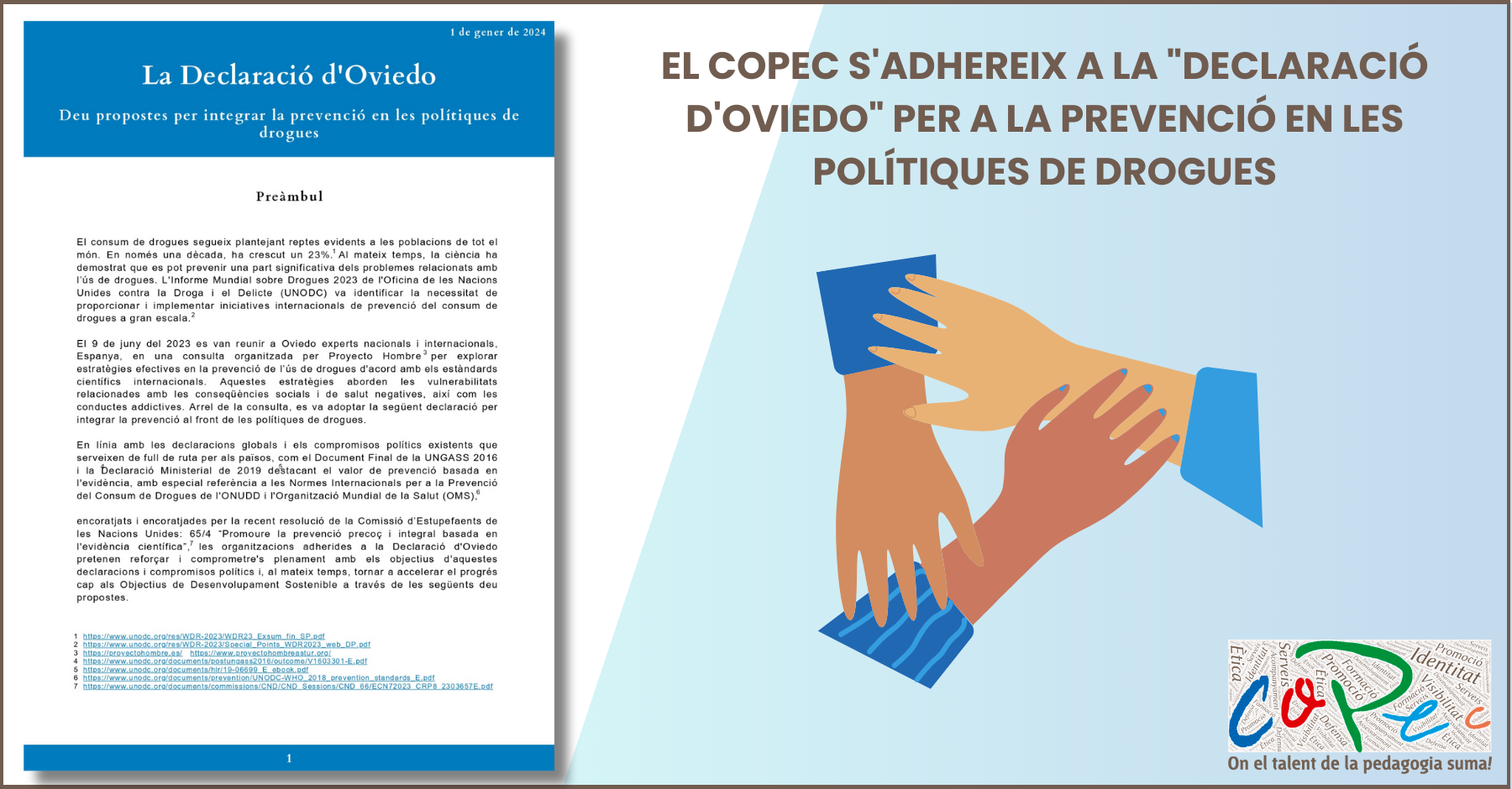 EL COPEC S’ADHEREIX A LA "DECLARACIÓ D’OVIEDO 2024" PER A LA PREVENCIÓ EN LES POLÍTIQUES DE DROGUES