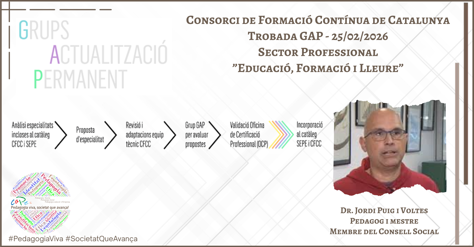 COPEC PARTICIPA  EN EL GAP "EDUCACIÓ, FORMACIÓ I LLEURE" DEL CONSORCI DE FORMACIÓ CONTÍNUA