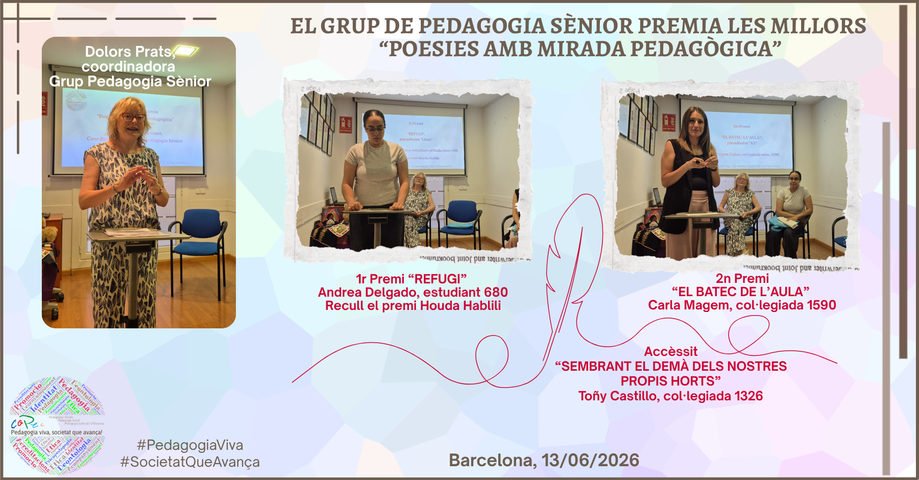 EL GRUP DE PEDAGOGIA SÈNIOR PREMIA LES MILLORS POESIES AMB MIRADA PEDAGÒGICA