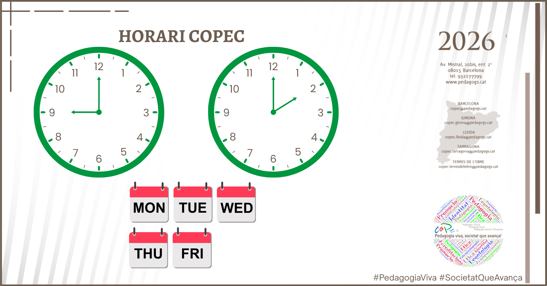 Col·legi Oficial de Pedagogia de Catalunya >  > ON SOM - HORARI D’ATENCIÓ
