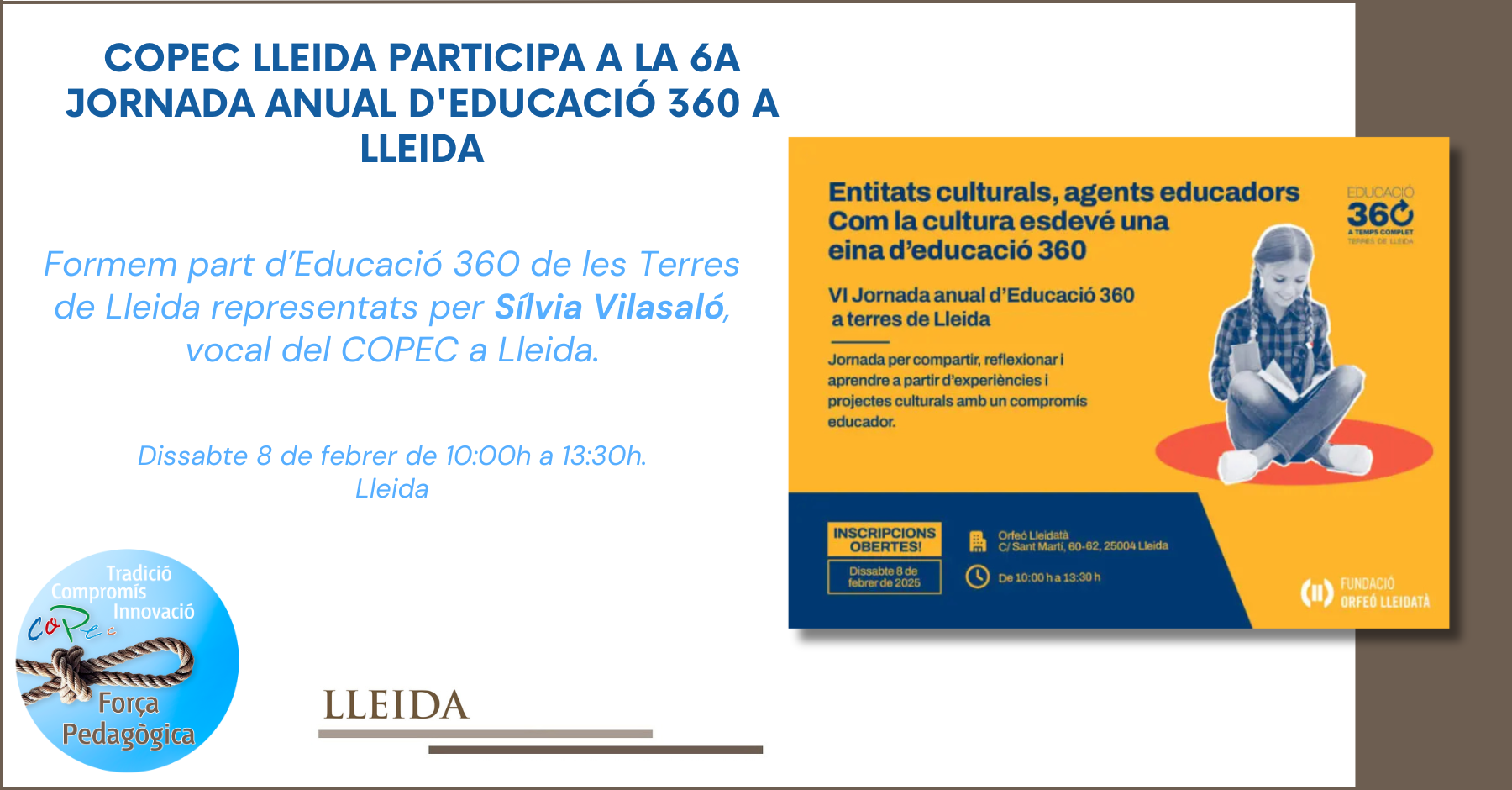 COPEC LLEIDA PARTICIPA A LA 6A JORNADA ANUAL D’EDUCACIÓ 360 A LLEIDA