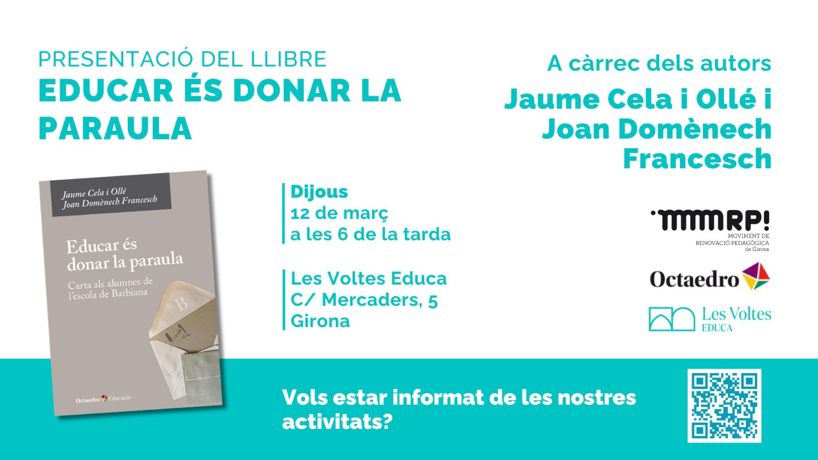 Col·legi Oficial de Pedagogia de Catalunya > agenda > Presentació del llibre "EDUCAR ÉS DONAR LA PARAULA"