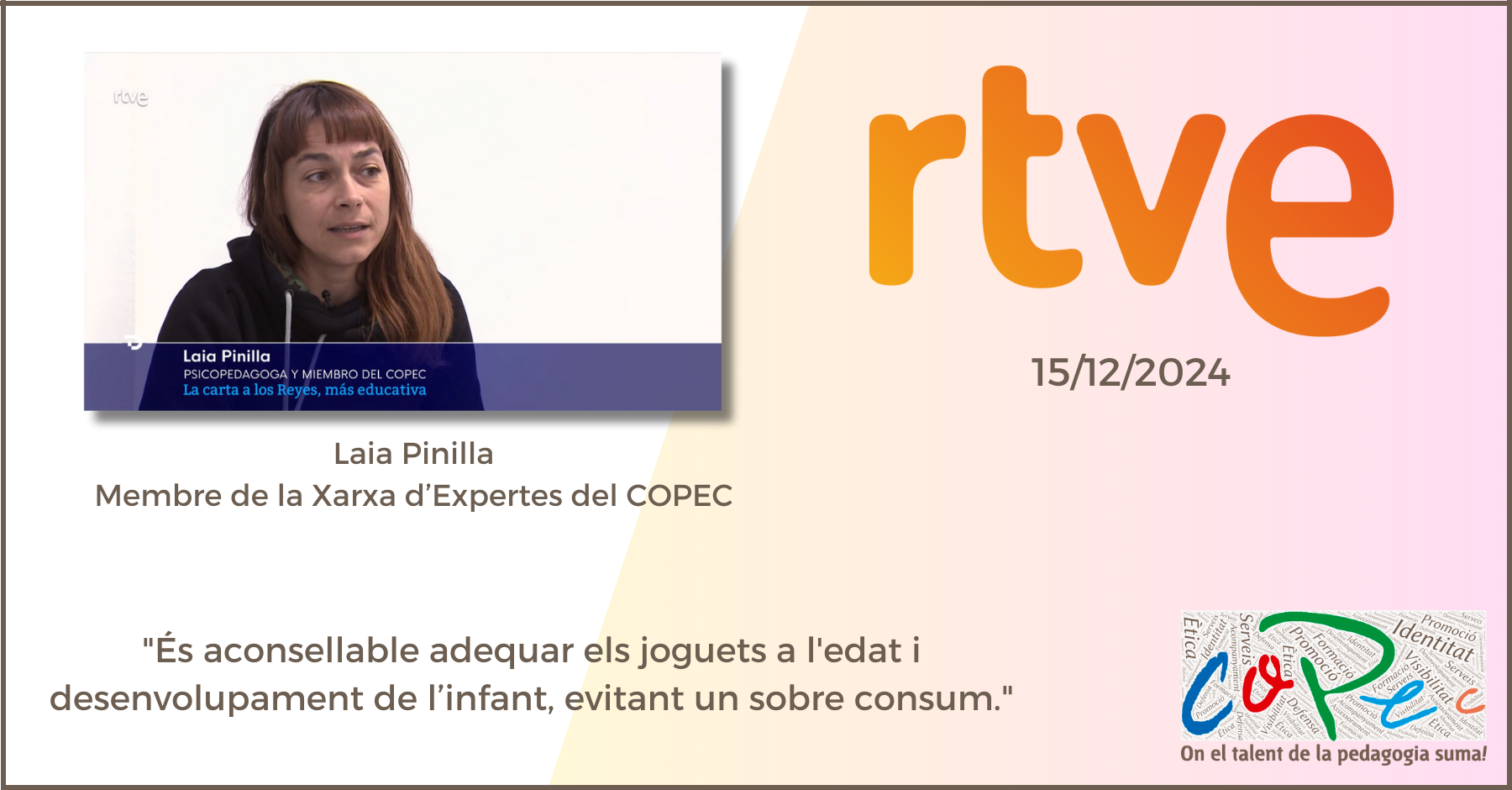 Col·legi Oficial de Pedagogia de Catalunya >  > "LA CARTA A LOS REYES, MÁS EDUCATIVA", TELEDIARIO RTVE - LAIA PINILLA