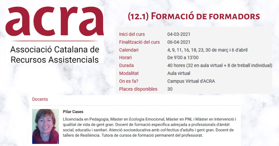 Col·legi Oficial de Pedagogia de Catalunya > agenda > FORMACIÓ DE FORMADORS AULA VIRTUAL D’ACRA - MARÇ I ABRIL 2021