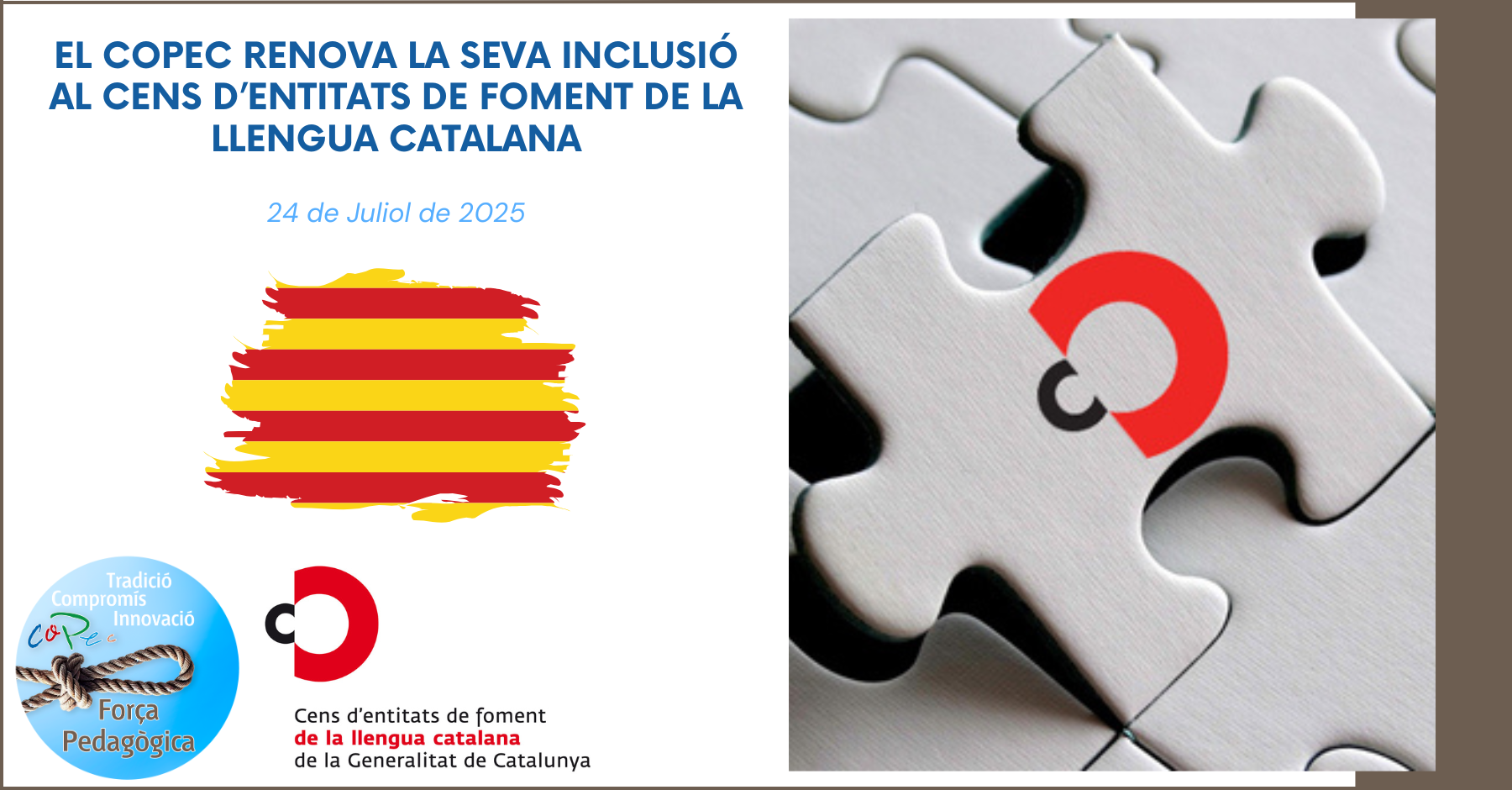EL COPEC RENUEVA SU COMPROMISO EN EL CENSO DE ENTIDADES DE FOMENTO DE LA LENGUA CATALANA  