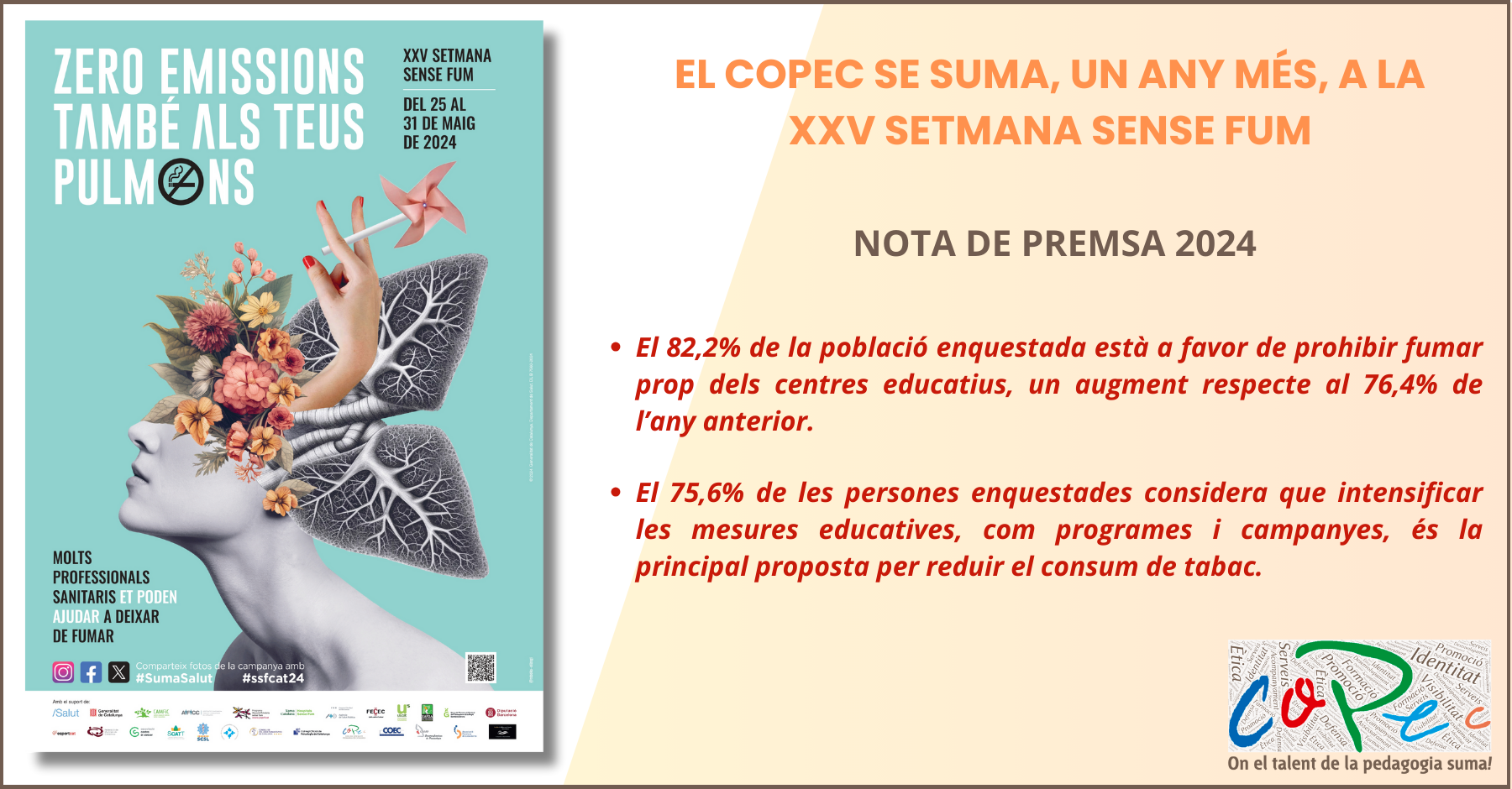 EL COPEC SE SUMA, UN ANY MÉS, A LA XXV SETMANA SENSE FUM - NOTA DE PREMSA 2024