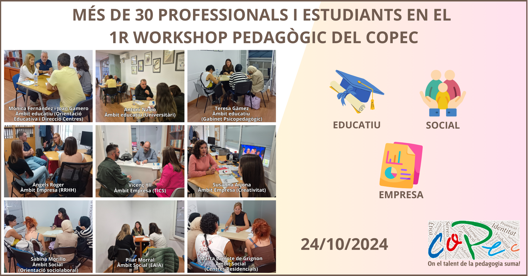 PROFESSIONALS I ESTUDIANTS ASSISTEIXEN AL WORKSHOP PEDAGÒGIC DEL COPEC