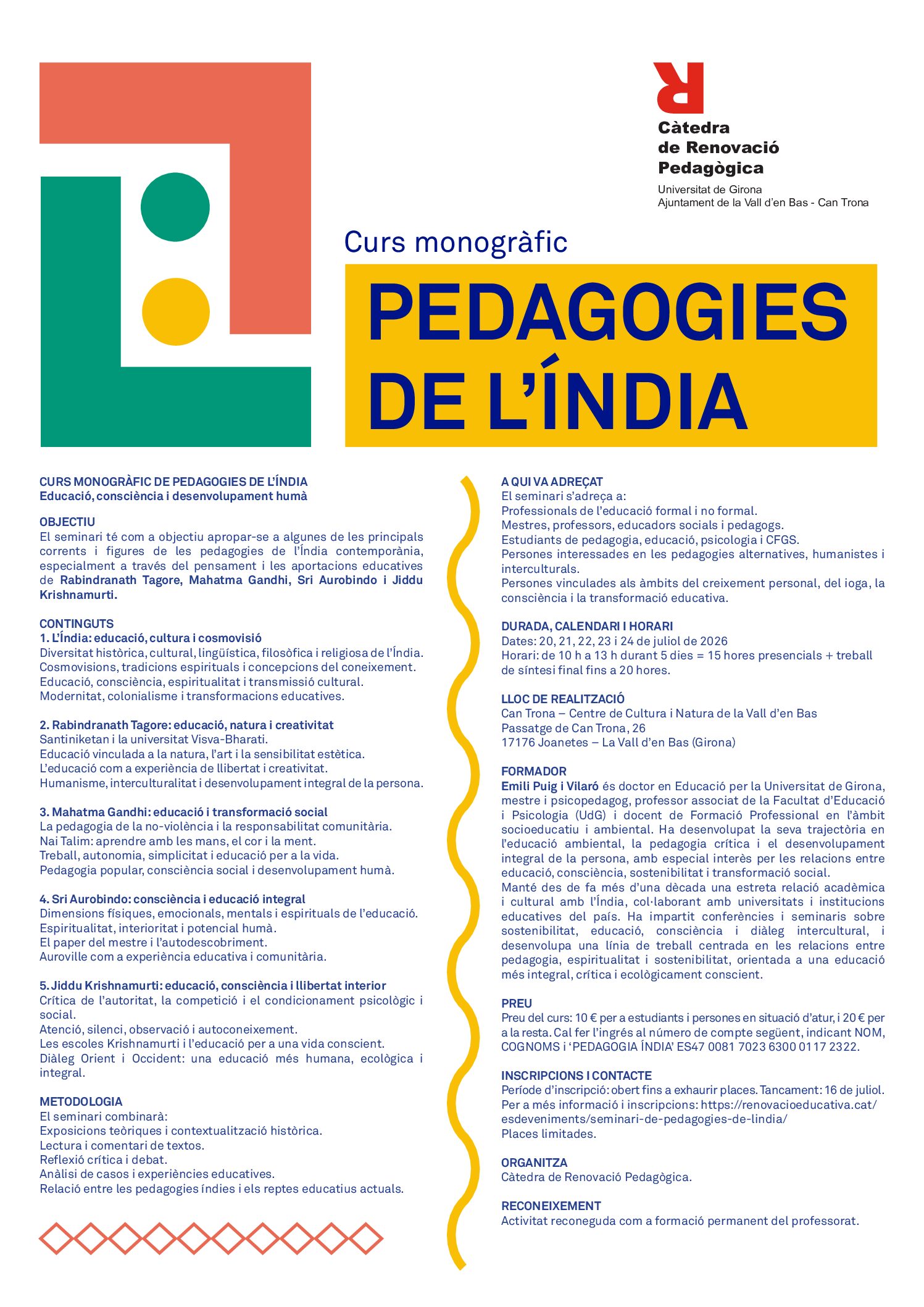 Col·legi Oficial de Pedagogia de Catalunya > agenda > SEMINARI: PEDAGOGIES DE L’INDIA